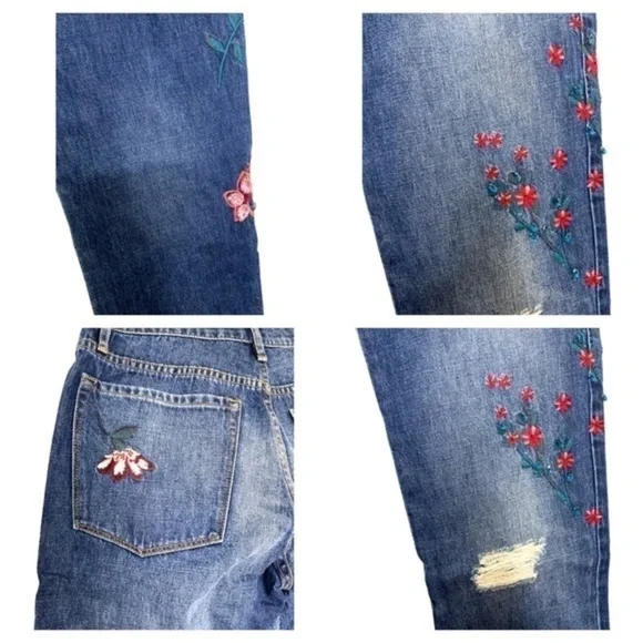 Juicy Couture Black Label Embellished Floral Cherry Blossom Boyfriend Jeans NWT